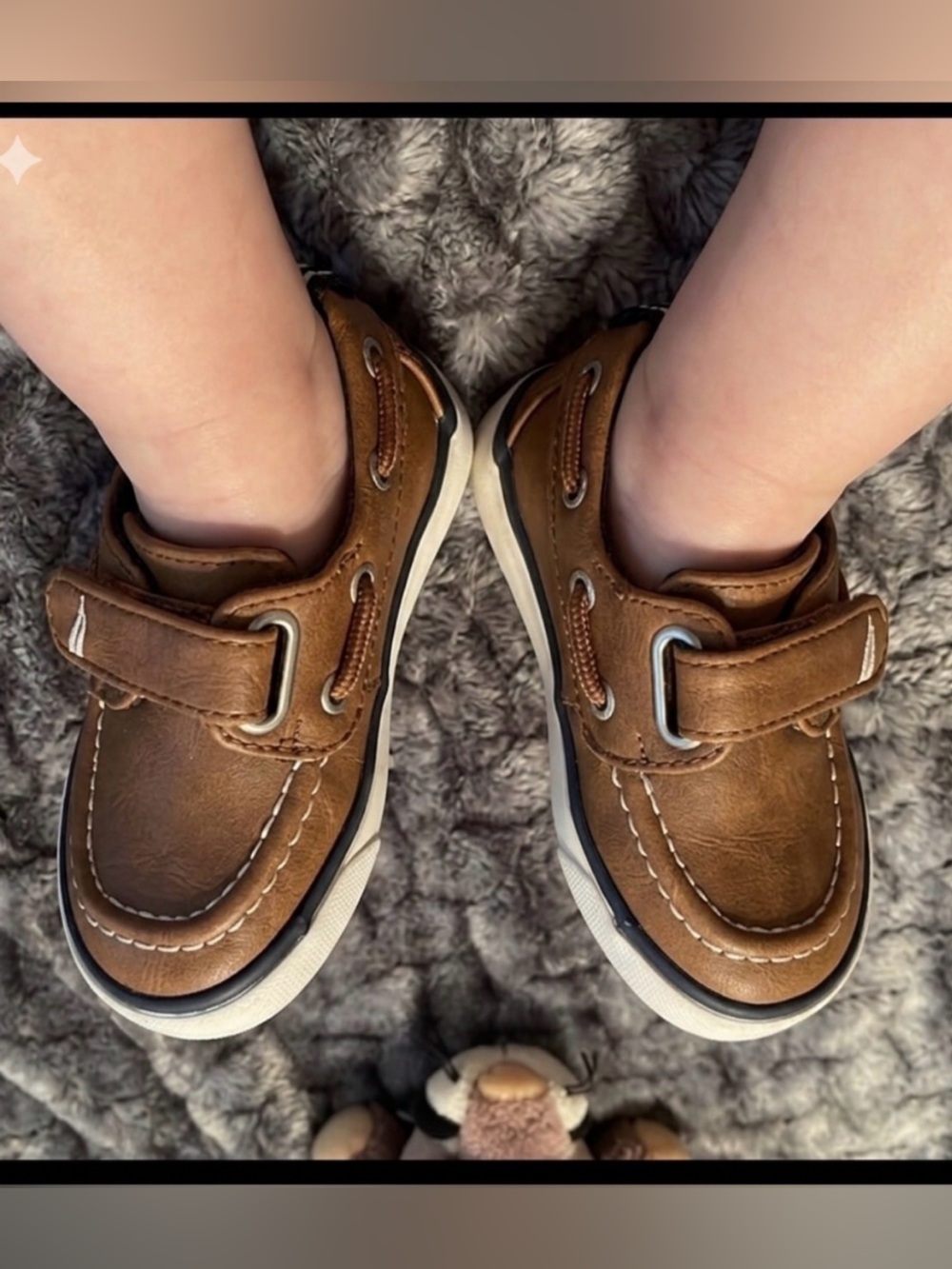 NAUTICA LIL BOYS DECK SHOES SZ:6 BROWN LEATHER W VELCRO CLOSURE LIKE NEW
